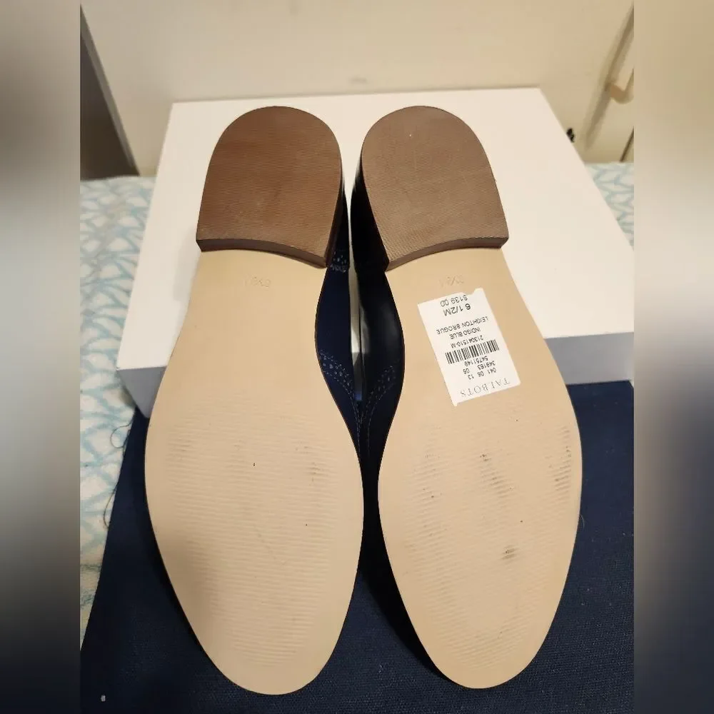 NWT Talbots Leighton Blue Polished Leather Tassel Brogue Loafers Sz.6.5 Ret $139 - Picture 9 of 9